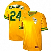 Athletics 24 Rickey Henderson Yellow Throwback Jersey Dzhi,baseball caps,new era cap wholesale,wholesale hats